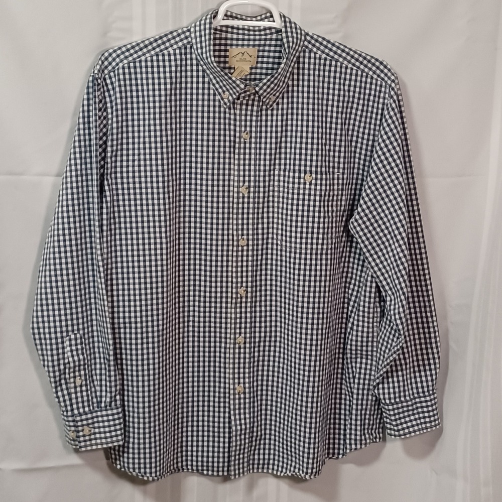 Blue Mountain Button Down Shirt Mens XL Blue Gingham‎ Check Long Sleeve Stretch